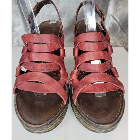 Born Strappy Wedge Sandals Open Toe Distressed Red Leather Sling Women's 39/US 8 - Picture 4 of 16
